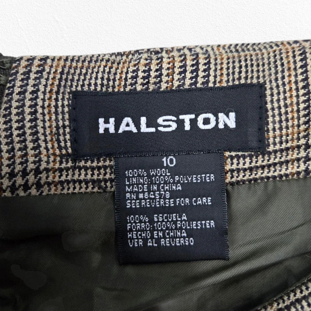 Halston Gray Tan Glen Check Wool Plaid Tailored Straight A-Line Skirt Size 10